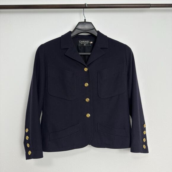 Vintage Chanel Boutique Blazer Jacket 1989/1990 Navy Gold Buttons 42 FR (US 10) - Picture 2 of 16